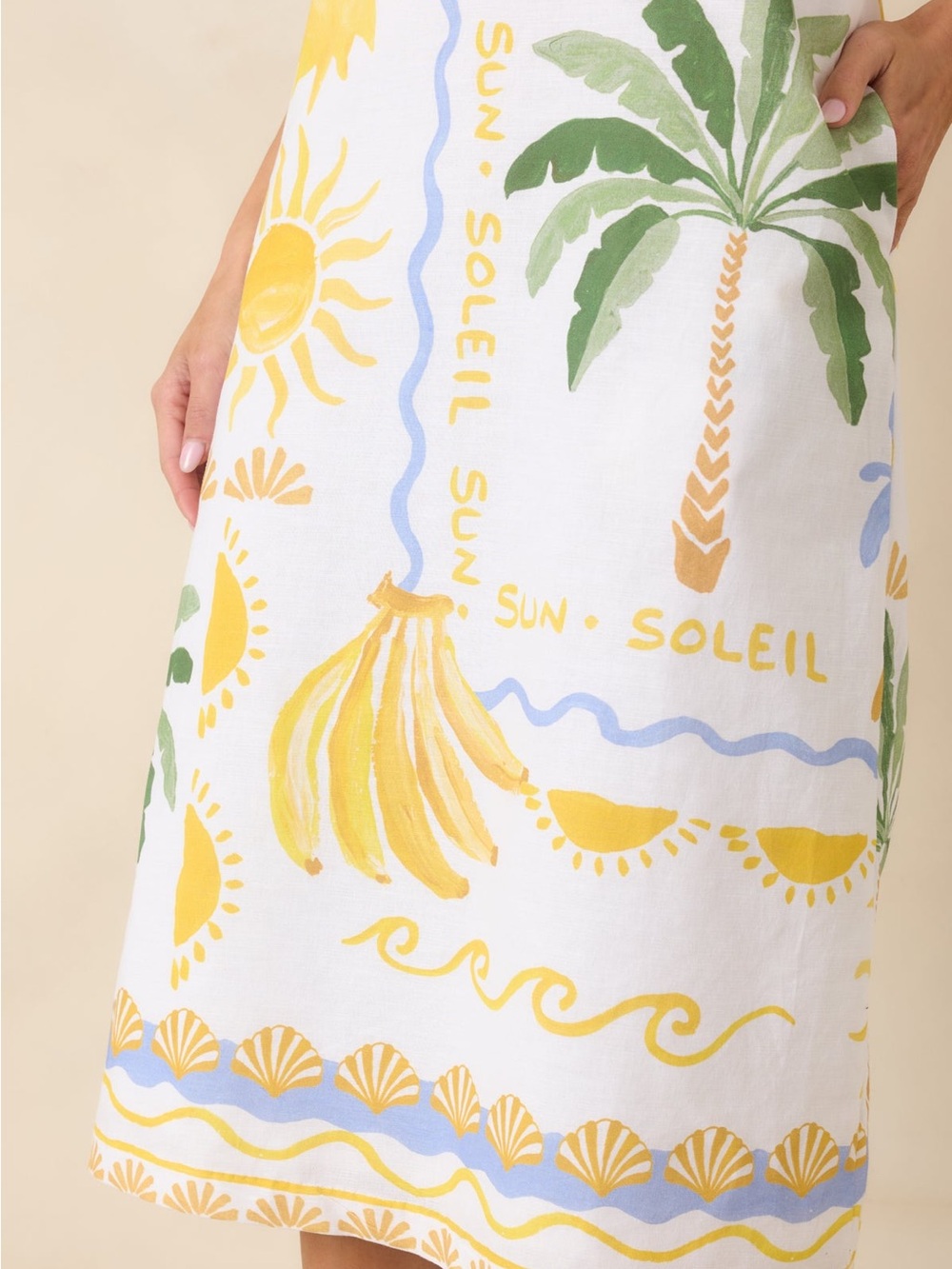 PARADISA by PROSPERINA BREAKERS WHITE MULTI LINEN BLEND MIDI DRESS M NWT - Picture 4 of 7